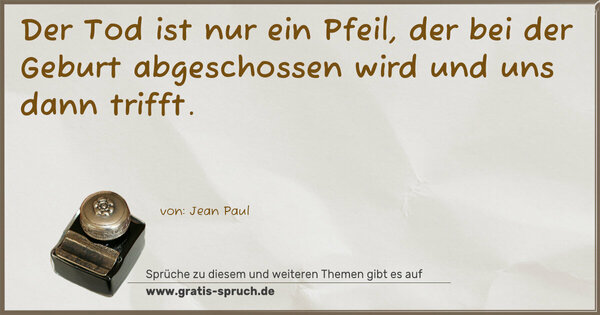 Spruch Visualisierung: Der Tod ist nur ein Pfeil,
der bei der Geburt abgeschossen wird und uns dann trifft. 