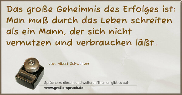 Spruch Visualisierung: Das große Geheimnis des Erfolges ist:
Man muß durch das Leben schreiten als ein Mann,
der sich nicht vernutzen und verbrauchen läßt.