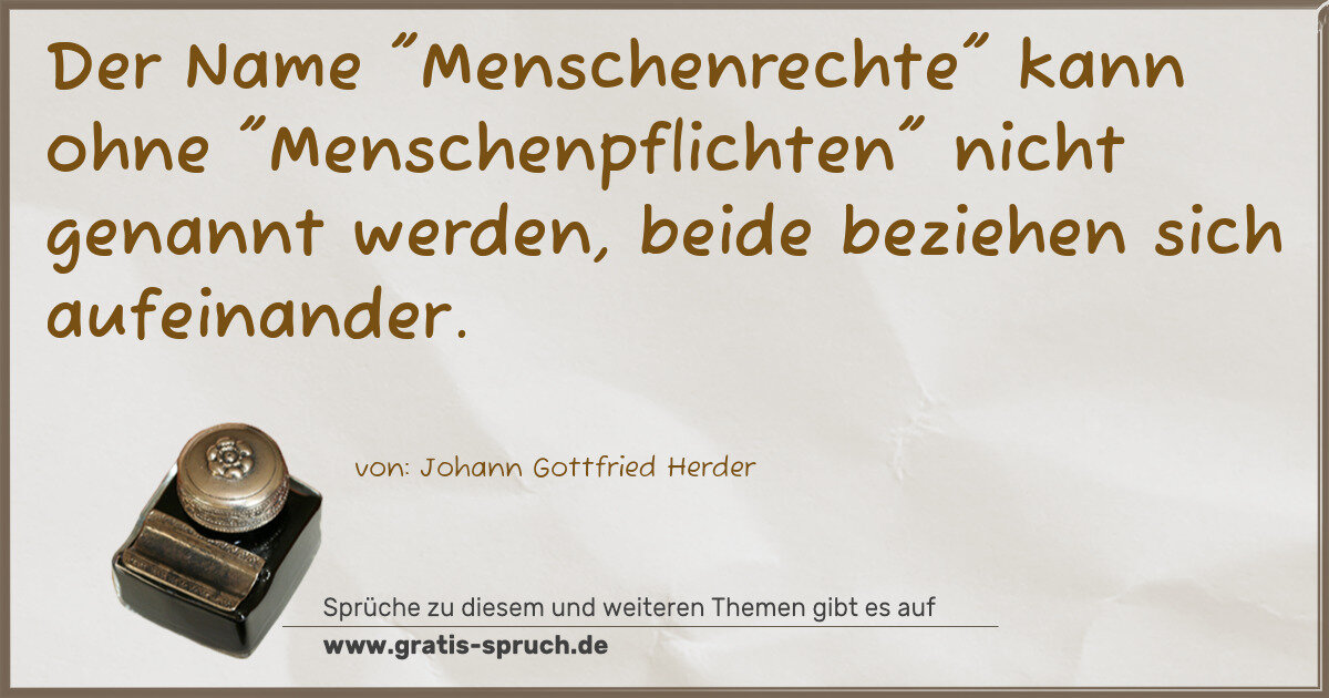 Spruchbild: Der Name "Menschenrechte" kann ohne "Menschenpflichten" nicht genannt werden, beide bezieh …