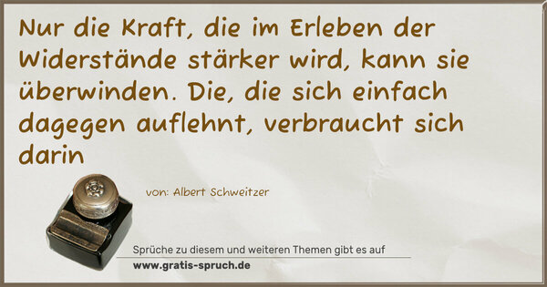 Spruch Visualisierung: Nur die Kraft, die im Erleben der Widerstände stärker wird, kann sie überwinden.
Die, die sich einfach dagegen auflehnt, verbraucht sich darin