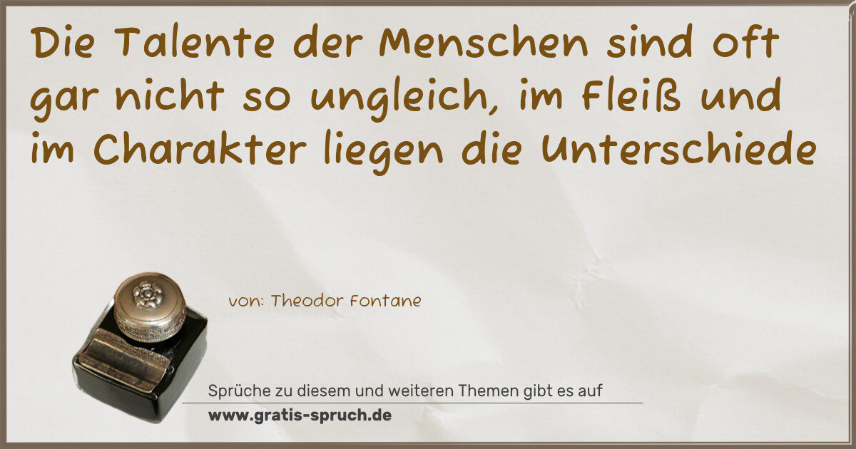 Spruchbild: Die Talente der Menschen sind oft gar nicht so ungleich, im Fleiß und im Charakter liegen …