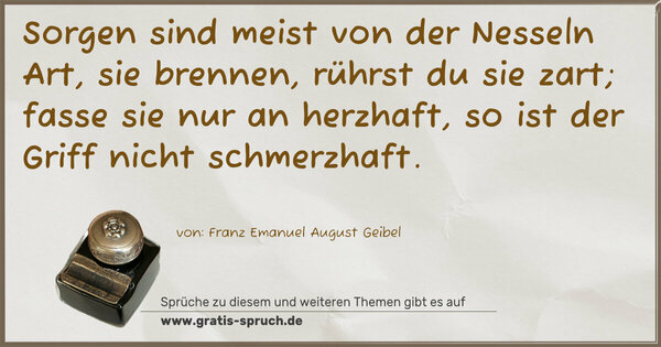 Spruch Visualisierung: Sorgen sind meist von der Nesseln Art,
sie brennen, rührst du sie zart;
fasse sie nur an herzhaft,
so ist der Griff nicht schmerzhaft.