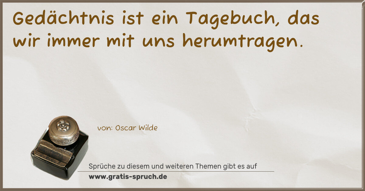 Spruchbild: Gedächtnis ist ein Tagebuch, das wir immer mit uns herumtragen.