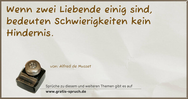 Spruch Visualisierung: Wenn zwei Liebende einig sind,
bedeuten Schwierigkeiten kein Hindernis.