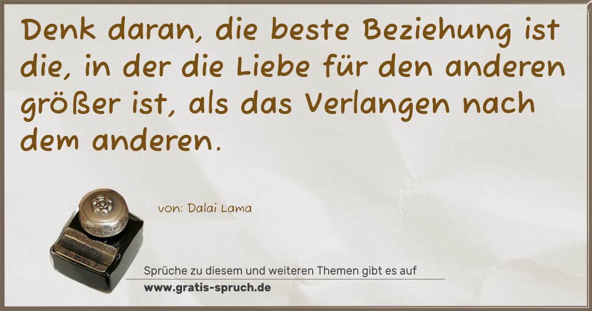 Spruchbild: Denk daran, die beste Beziehung ist die, in der die Liebe für den anderen größer ist, als …