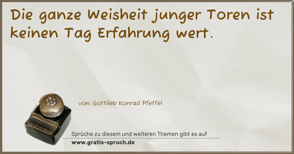 Spruch Visualisierung: Die ganze Weisheit junger Toren
ist keinen Tag Erfahrung wert.