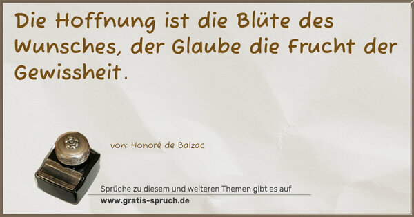 Spruch Visualisierung: Die Hoffnung ist die Blüte des Wunsches,
der Glaube die Frucht der Gewissheit.