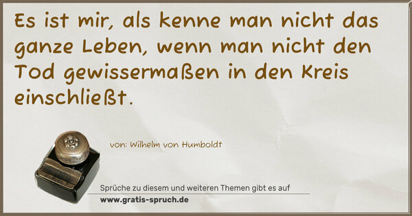 Spruch Visualisierung: Es ist mir, als kenne man nicht das ganze Leben,
wenn man nicht den Tod gewissermaßen in den Kreis einschließt.