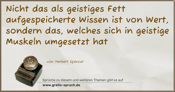 Spruch Visualisierung: Nicht das als geistiges Fett aufgespeicherte Wissen ist von Wert, sondern das, welches sich in geistige Muskeln umgesetzt hat