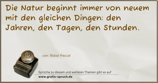 Spruch Visualisierung: Die Natur beginnt immer von neuem mit den gleichen Dingen:
den Jahren, den Tagen, den Stunden.