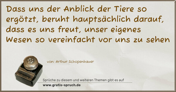 Spruch Visualisierung: Dass uns der Anblick der Tiere so ergötzt,
beruht hauptsächlich darauf, dass es uns freut,
unser eigenes Wesen so vereinfacht vor uns zu sehen