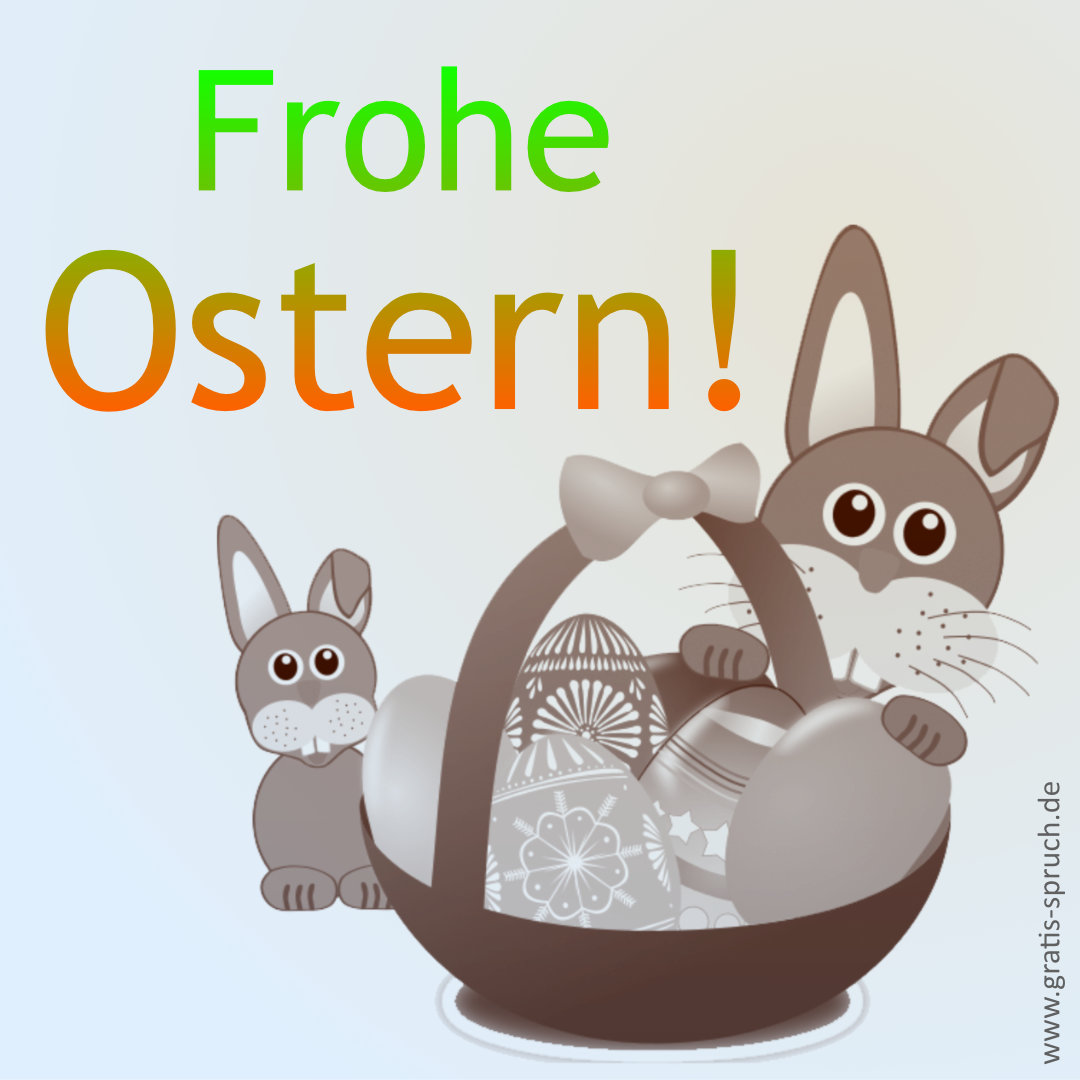 Zwei Osterhäschen, viele Ostereier in einem Korb. #Ostersprüche