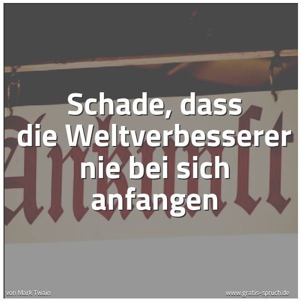 Quadratisches Spruchbild: Schade, dass die Weltverbesserer nie bei sich anfangen