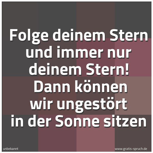 Quadratisches Spruchbild: Folge deinem Stern und immer nur deinem Stern! Dann können wir ungestört in der Sonne sit …