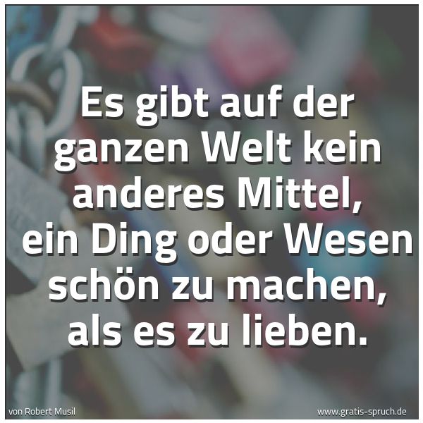 Quadratisches Spruchbild: Es gibt auf der ganzen Welt kein anderes Mittel, ein Ding oder Wesen schön zu machen, als …