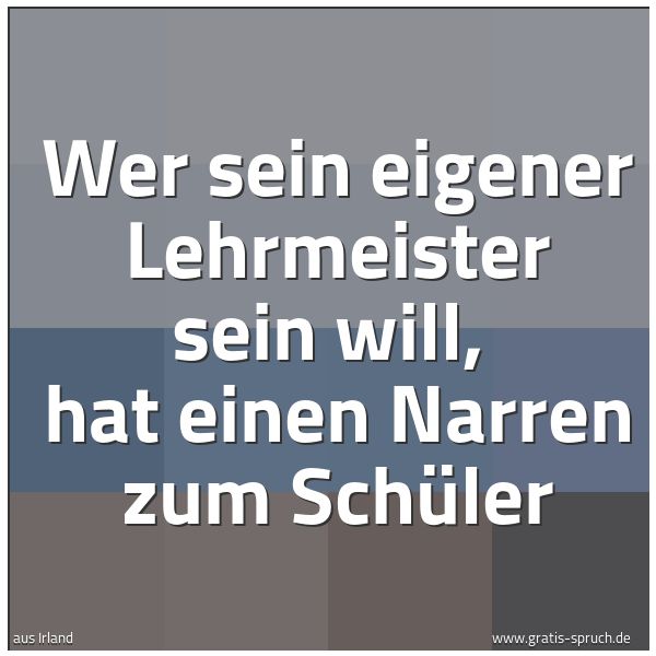 Quadratisches Spruchbild: Wer sein eigener Lehrmeister sein will, hat einen Narren zum Schüler