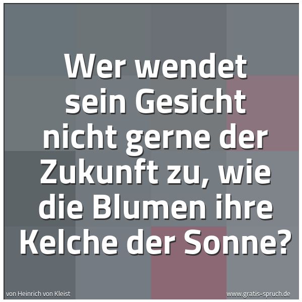 Quadratisches Spruchbild: Wer wendet sein Gesicht nicht gerne der Zukunft zu, wie die Blumen ihre Kelche der Sonne?