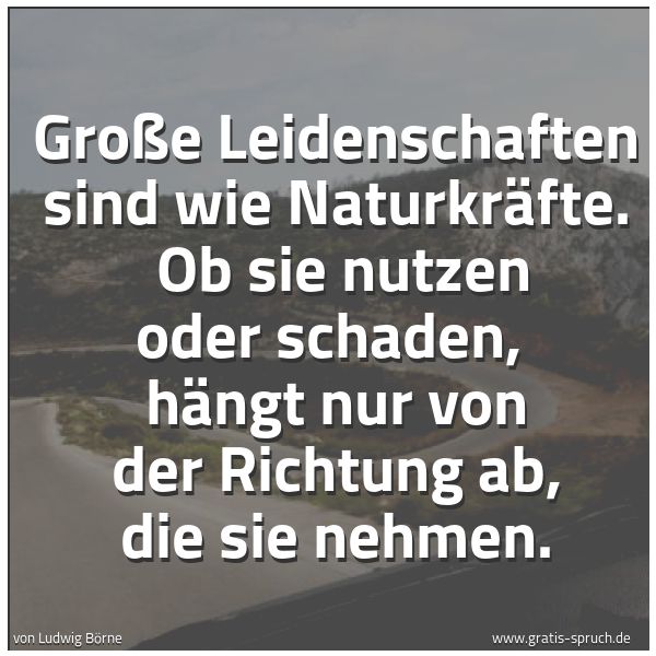 Quadratisches Spruchbild: Große Leidenschaften sind wie Naturkräfte. Ob sie nutzen oder schaden, hängt nur von der …