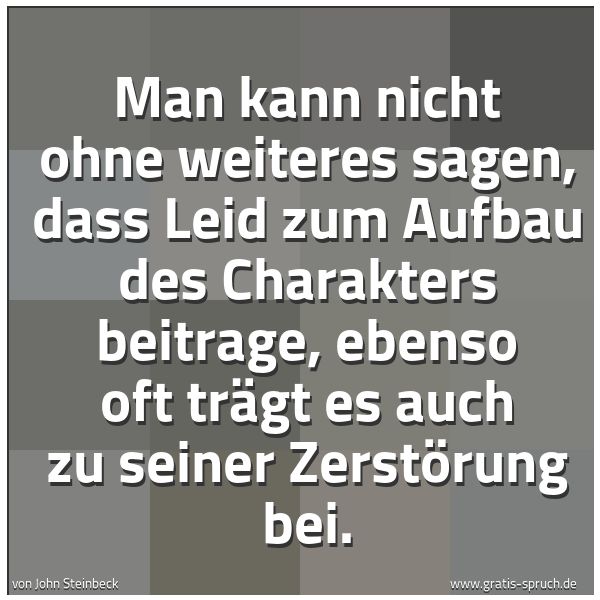 Quadratisches Spruchbild: Man kann nicht ohne weiteres sagen, dass Leid zum Aufbau des Charakters beitrage, ebenso o …