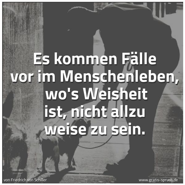 Quadratisches Spruchbild: Es kommen Fälle vor im Menschenleben, wo's Weisheit ist, nicht allzu weise zu sein.