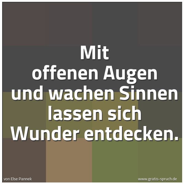 Quadratisches Spruchbild: Mit offenen Augen und wachen Sinnen lassen sich Wunder entdecken.