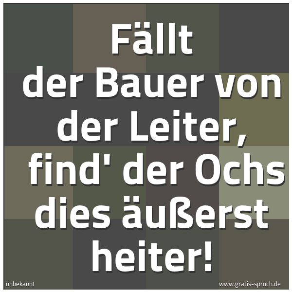 Quadratisches Spruchbild: Fällt der Bauer von der Leiter, find' der Ochs dies äußerst heiter!