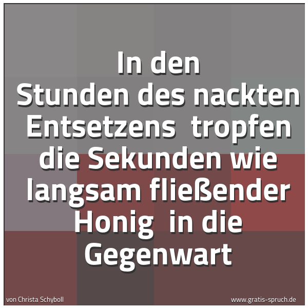 Quadratisches Spruchbild: In den Stunden des nackten Entsetzens  tropfen die Sekunden wie langsam fließender Honig   …