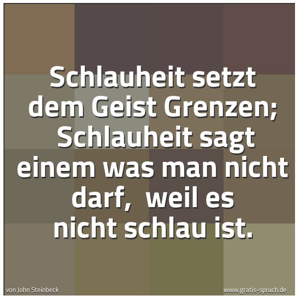 Quadratisches Spruchbild: Schlauheit setzt dem Geist Grenzen; Schlauheit sagt einem was man nicht darf, weil es ni …