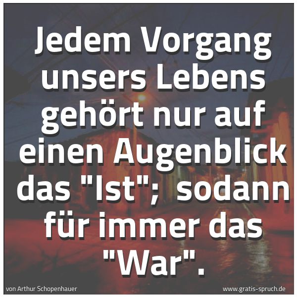 Quadratisches Spruchbild: Jedem Vorgang unsers Lebens gehört nur auf einen Augenblick das "Ist"; sodann für immer d …
