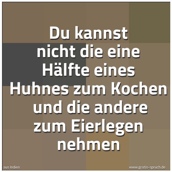 Quadratisches Spruchbild: Du kannst nicht die eine Hälfte eines Huhnes zum Kochen und die andere zum Eierlegen nehm …