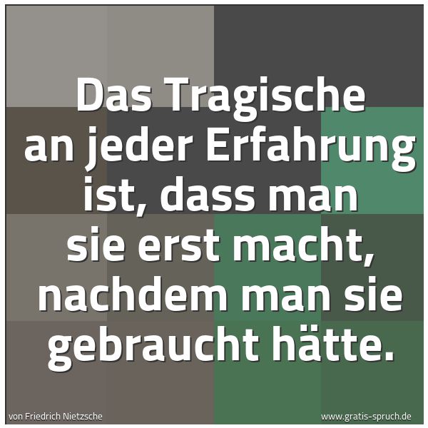 Quadratisches Spruchbild: Das Tragische an jeder Erfahrung ist, dass man sie erst macht, nachdem man sie gebraucht h …