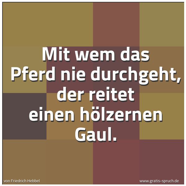 Quadratisches Spruchbild: Mit wem das Pferd nie durchgeht, der reitet einen hölzernen Gaul.