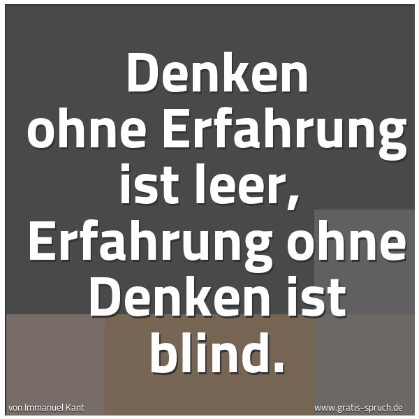 Quadratisches Spruchbild: Denken ohne Erfahrung ist leer, Erfahrung ohne Denken ist blind.
