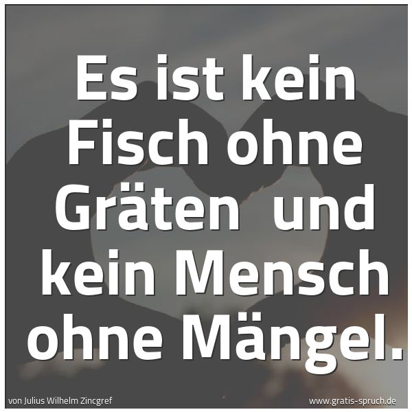 Quadratisches Spruchbild: Es ist kein Fisch ohne Gräten  und kein Mensch ohne Mängel.
