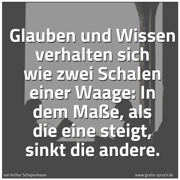 Quadratisches Spruchbild: Glauben und Wissen verhalten sich wie zwei Schalen einer Waage: In dem Maße, als die eine …