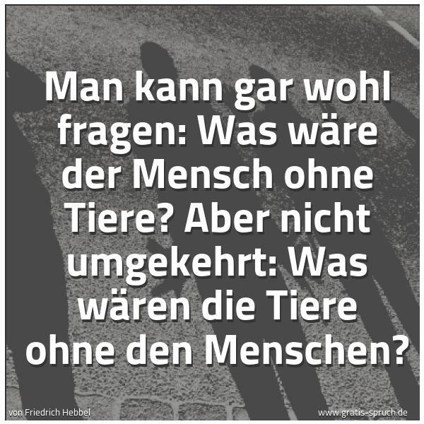 Quadratisches Spruchbild: Man kann gar wohl fragen: Was wäre der Mensch ohne Tiere? Aber nicht umgekehrt: Was wären …