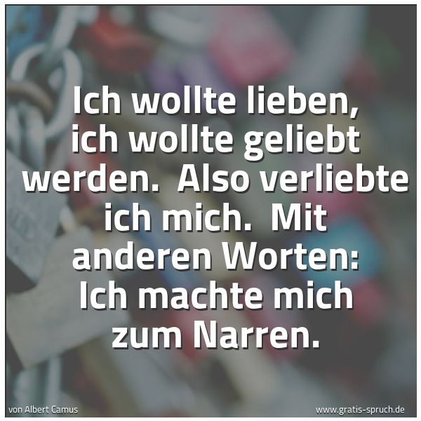 Quadratisches Spruchbild: Ich wollte lieben, ich wollte geliebt werden.  Also verliebte ich mich.  Mit anderen Worte …