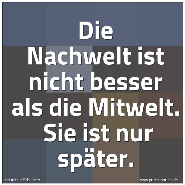 Quadratisches Spruchbild: Die Nachwelt ist nicht besser als die Mitwelt.  Sie ist nur später.