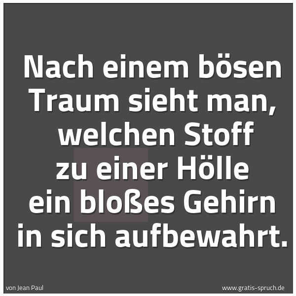 Quadratisches Spruchbild: Nach einem bösen Traum sieht man, welchen Stoff zu einer Hölle ein bloßes Gehirn in sich …