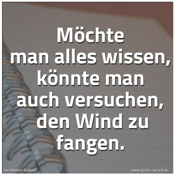 Quadratisches Spruchbild: Möchte man alles wissen, könnte man auch versuchen, den Wind zu fangen.