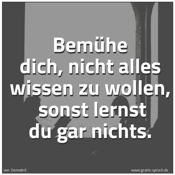 Quadratisches Spruchbild: Bemühe dich, nicht alles wissen zu wollen,  sonst lernst du gar nichts.