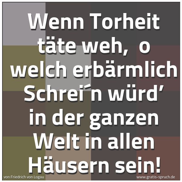 Quadratisches Spruchbild: Wenn Torheit täte weh, o welch erbärmlich Schrei´n würd’ in der ganzen Welt in allen Häus …