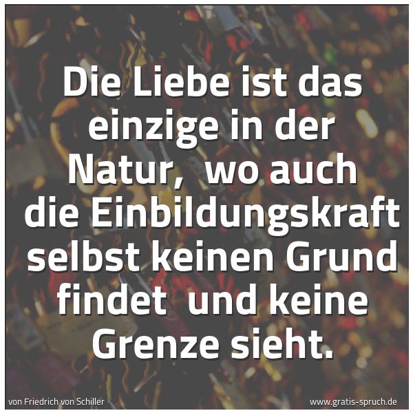 Quadratisches Spruchbild: Die Liebe ist das einzige in der Natur,  wo auch die Einbildungskraft selbst keinen Grund  …