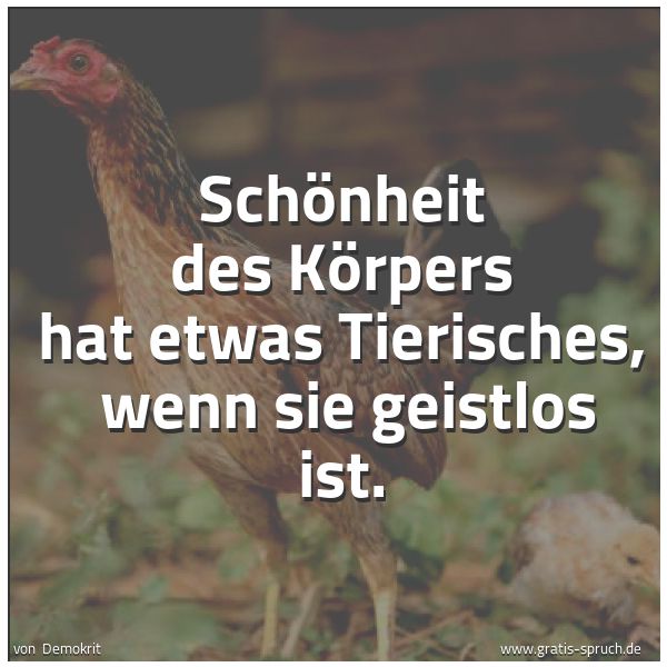 Quadratisches Spruchbild: Schönheit des Körpers hat etwas Tierisches, wenn sie geistlos ist.