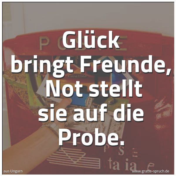Quadratisches Spruchbild: Glück bringt Freunde, Not stellt sie auf die Probe.