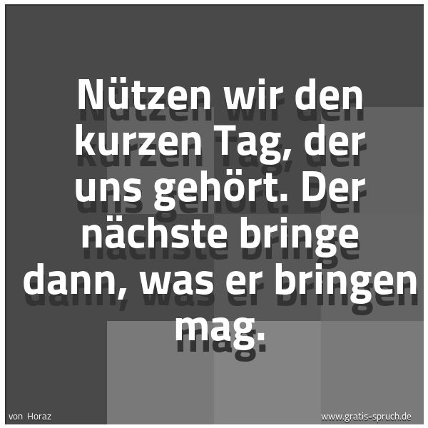 Quadratisches Spruchbild: Nützen wir den kurzen Tag, der uns gehört. Der nächste bringe dann, was er bringen mag.