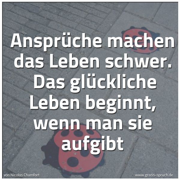 Quadratisches Spruchbild: Ansprüche machen das Leben schwer. Das glückliche Leben beginnt, wenn man sie aufgibt