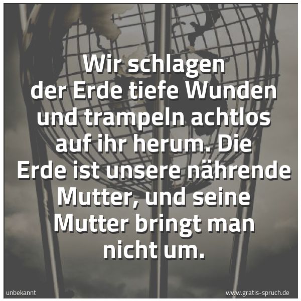 Quadratisches Spruchbild: Wir schlagen der Erde tiefe Wunden und trampeln achtlos auf ihr herum. Die Erde ist unsere …