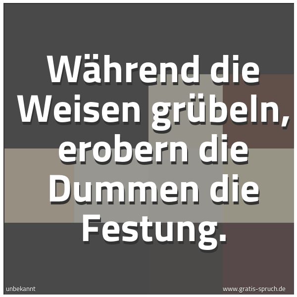 Quadratisches Spruchbild: Während die Weisen grübeln, erobern die Dummen die Festung.