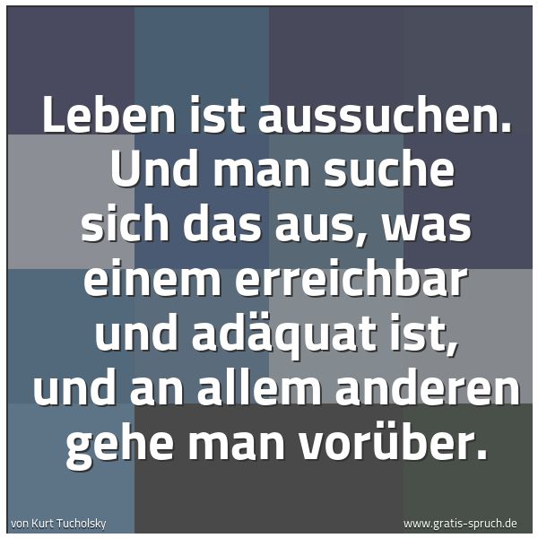 Quadratisches Spruchbild: Leben ist aussuchen. Und man suche sich das aus, was einem erreichbar und adäquat ist, un …